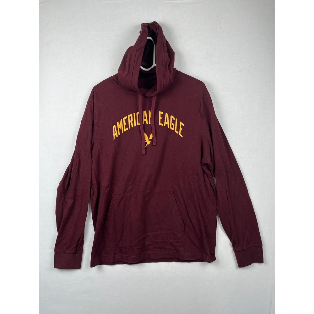 American Eagle Hooded T-Shirt Mens Medium SuperSoft Logo Graphic Maroon Burgundy